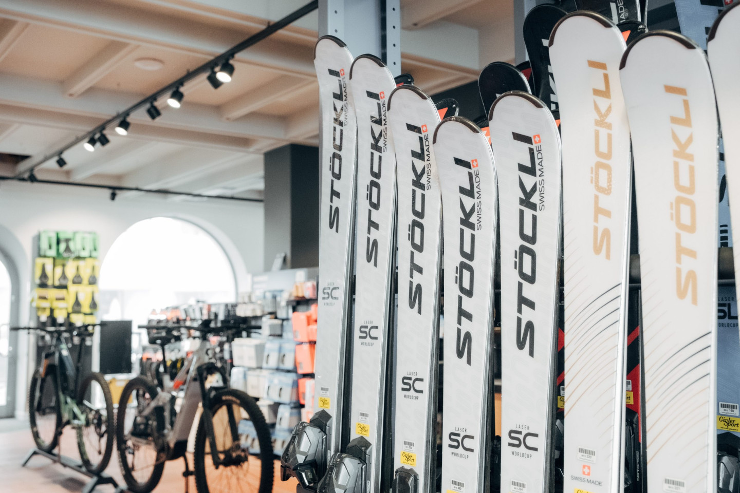 Skis in the Gisler Sport Arosa store